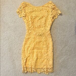 Lulus Elegant Yellow Lace Dress Open Back
